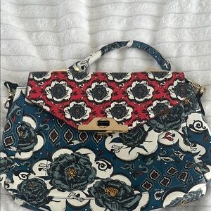 Floral Patterned Handbag - Red and Blue